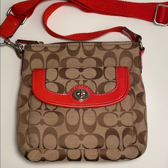 Coach Monogram Canvas/Orange Patent Crossbody Bag